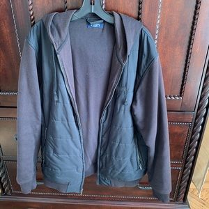 Chaps Sport Men’s Black Full Zip Hoodie Jacket Size L Padded Lined Zip Pockets